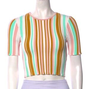 RONNY KOBO Striped Bateau Neckline Crop Top